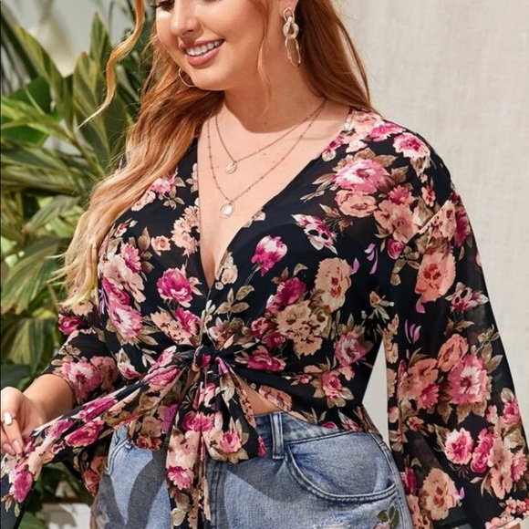 Tie front floral chiffon kimono - Picture 1 of 2